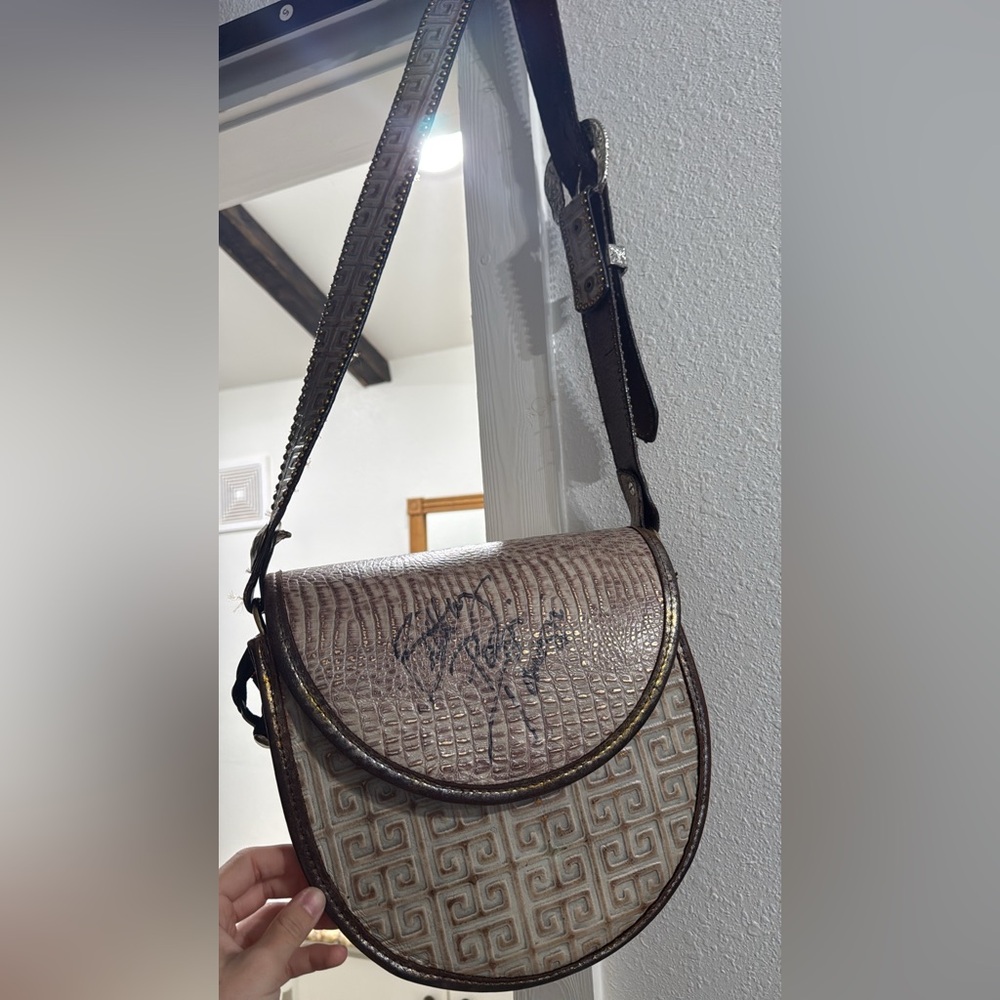 Double j grey/ Brown Croc-Pattern Crossbody Saddle Bag